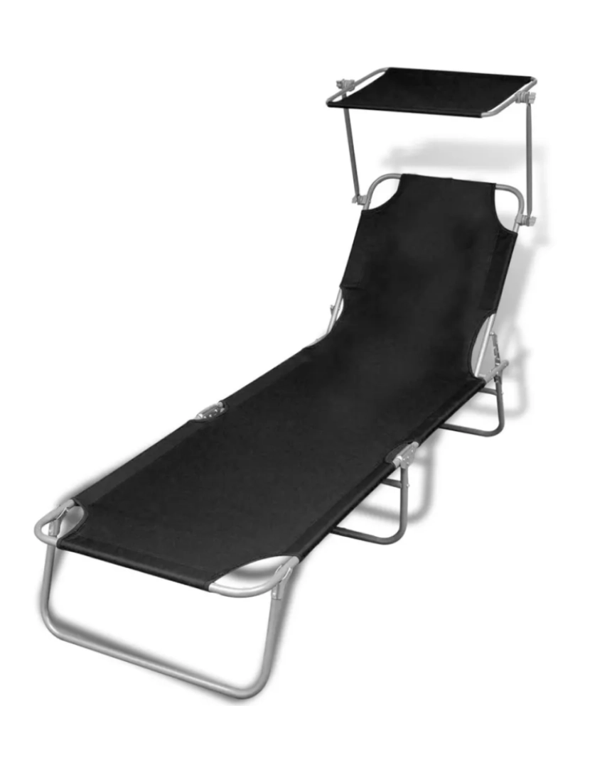 Vidaxl - espreguiçadeira，Cadeira de repouso，Cadeira de descanso dobrável com toldo aço e tecido preto CFW539477