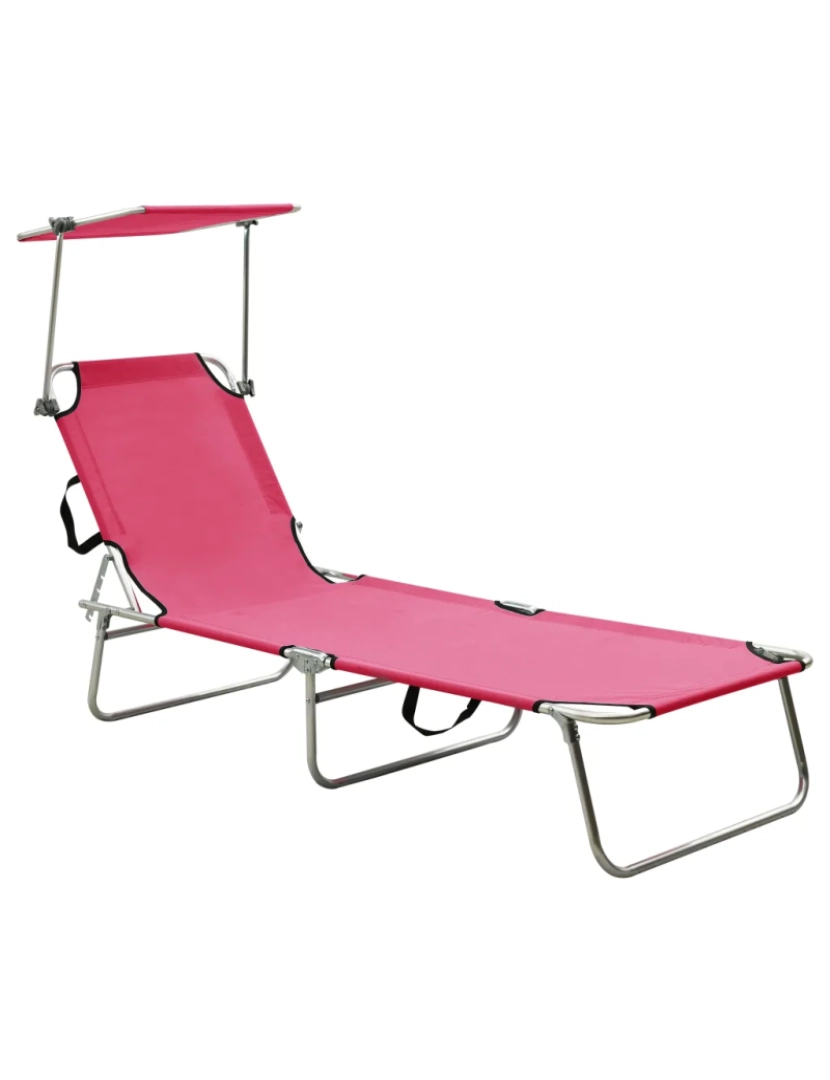 imagem de espreguiçadeira，Cadeira de repouso，Cadeira de descanso dobrável com toldo aço rosa magento CFW6373861