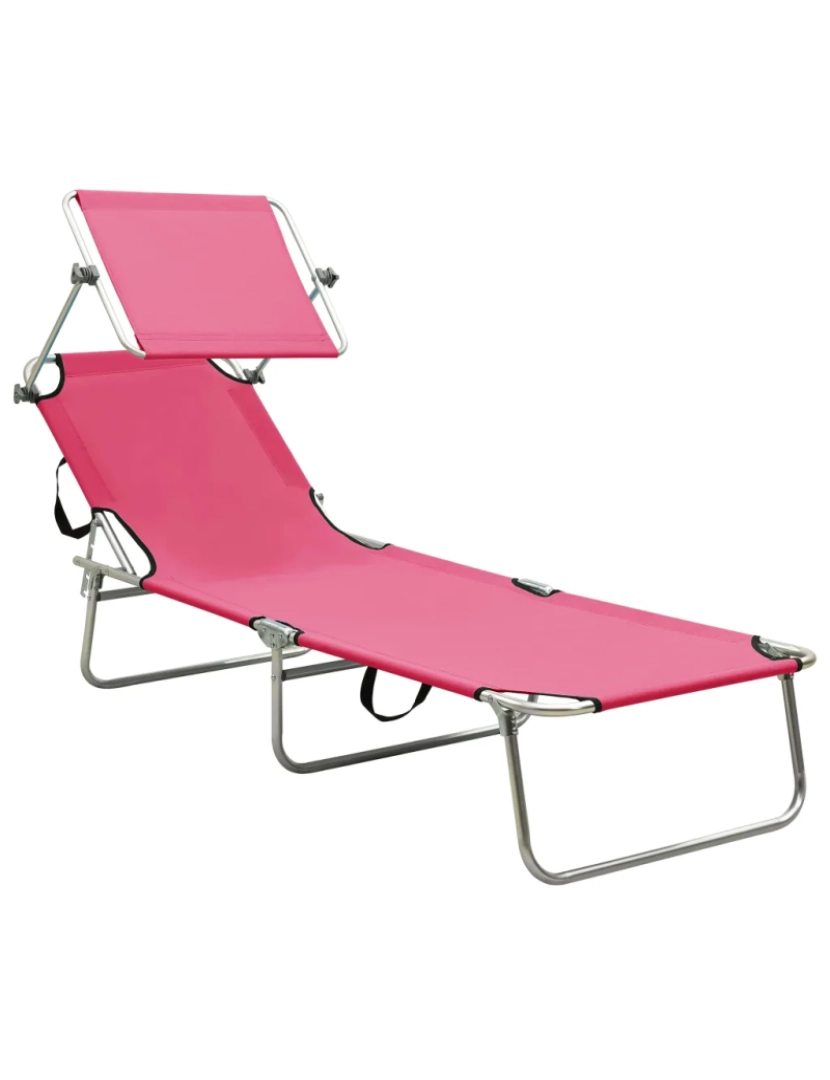 imagem de espreguiçadeira，Cadeira de repouso，Cadeira de descanso dobrável com toldo aço rosa magento CFW6373862