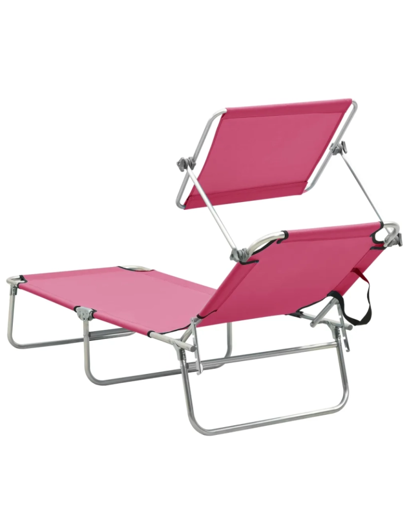 imagem de espreguiçadeira，Cadeira de repouso，Cadeira de descanso dobrável com toldo aço rosa magento CFW6373865