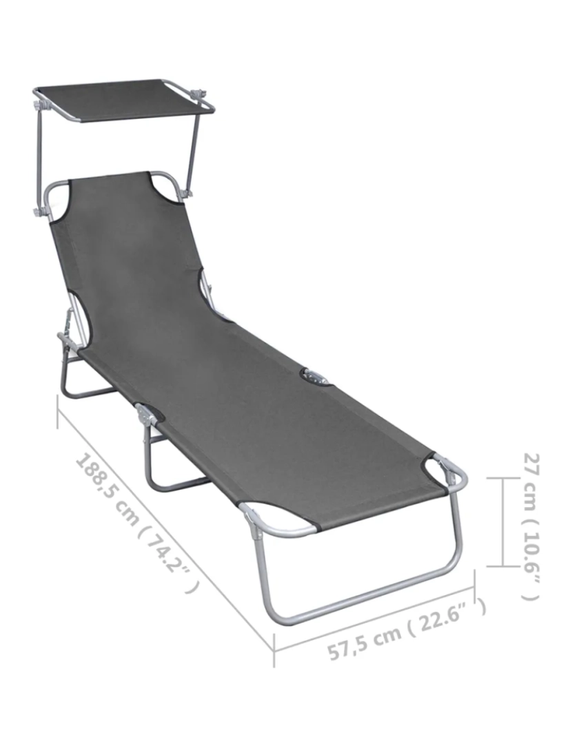 imagem de espreguiçadeira，Cadeira de repouso，Cadeira de descanso dobrável com toldo alumínio cinzento CFW1677777