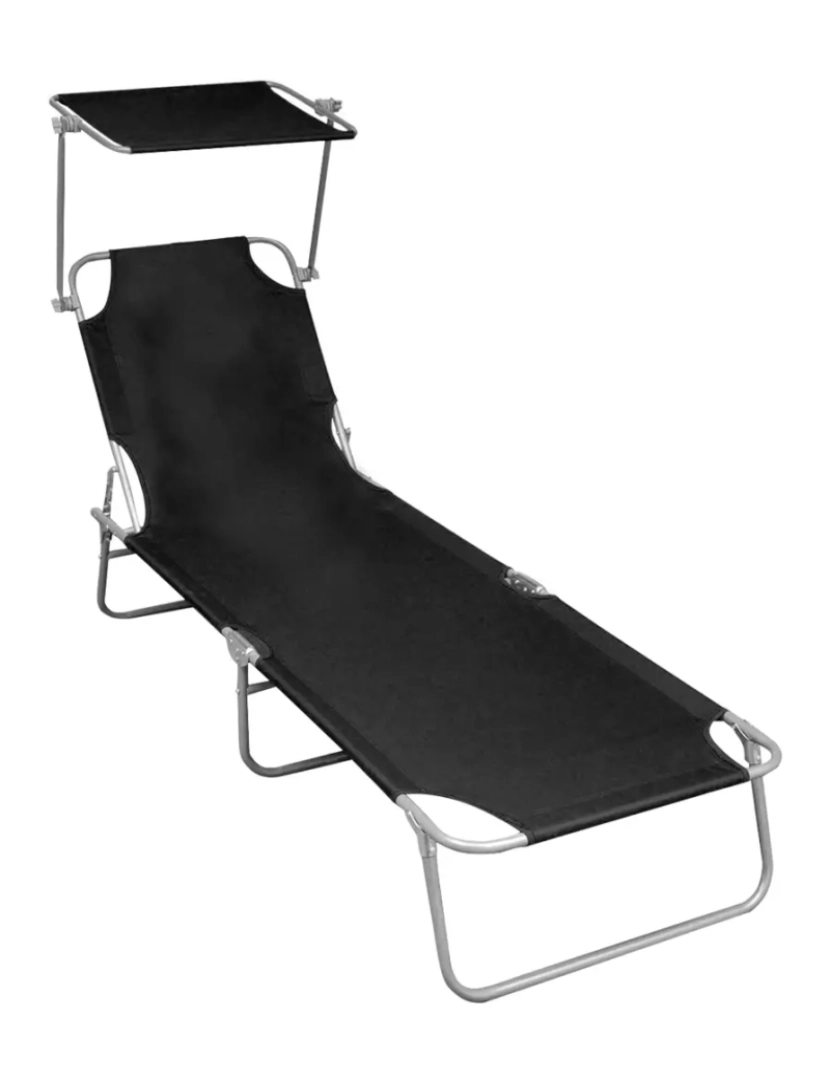 Vidaxl - espreguiçadeira，Cadeira de repouso，Cadeira de descanso dobrável com toldo alumínio preto CFW555211