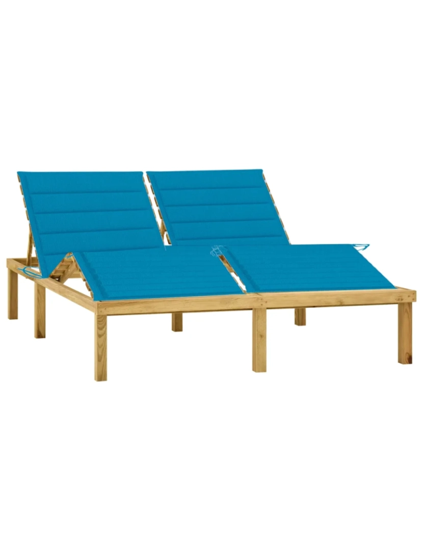 imagem de espreguiçadeira，Cadeira de repouso，Cadeira de descanso dupla c/ almofadões azuis pinho impregnado CFW5213081