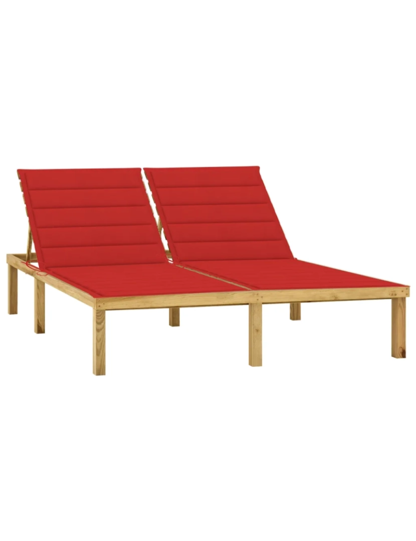 imagem de espreguiçadeira，Cadeira de repouso，Cadeira de descanso dupla c/ almofadões vermelhos pinho impregnado CFW1380141