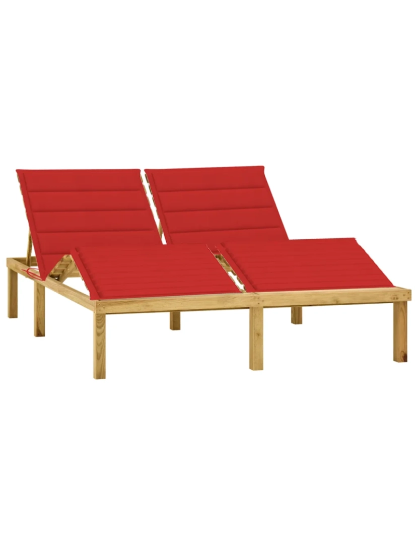 imagem de espreguiçadeira，Cadeira de repouso，Cadeira de descanso dupla c/ almofadões vermelhos pinho impregnado CFW5062461