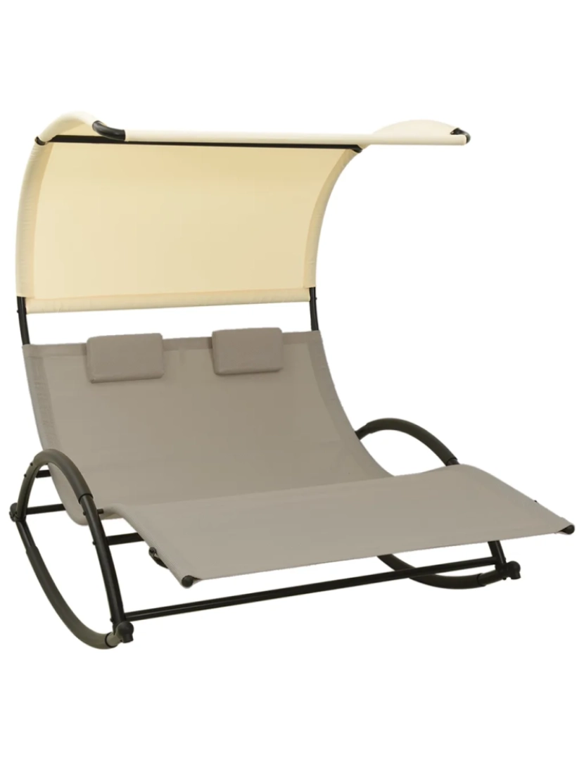 Vidaxl - espreguiçadeira，Cadeira de repouso，Cadeira de descanso dupla c/ toldo textilene cinza-acast. e creme CFW471679