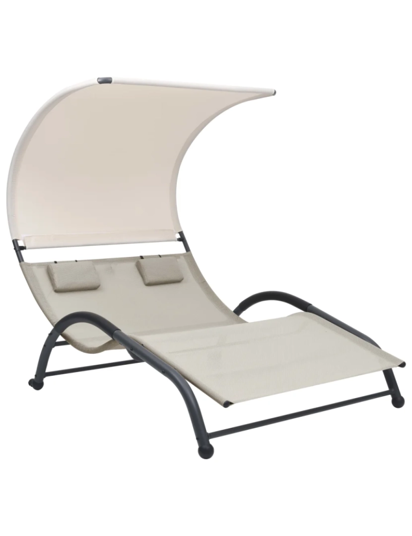 imagem de espreguiçadeira，Cadeira de repouso，Cadeira de descanso dupla com toldo textilene cor creme CFW4624581