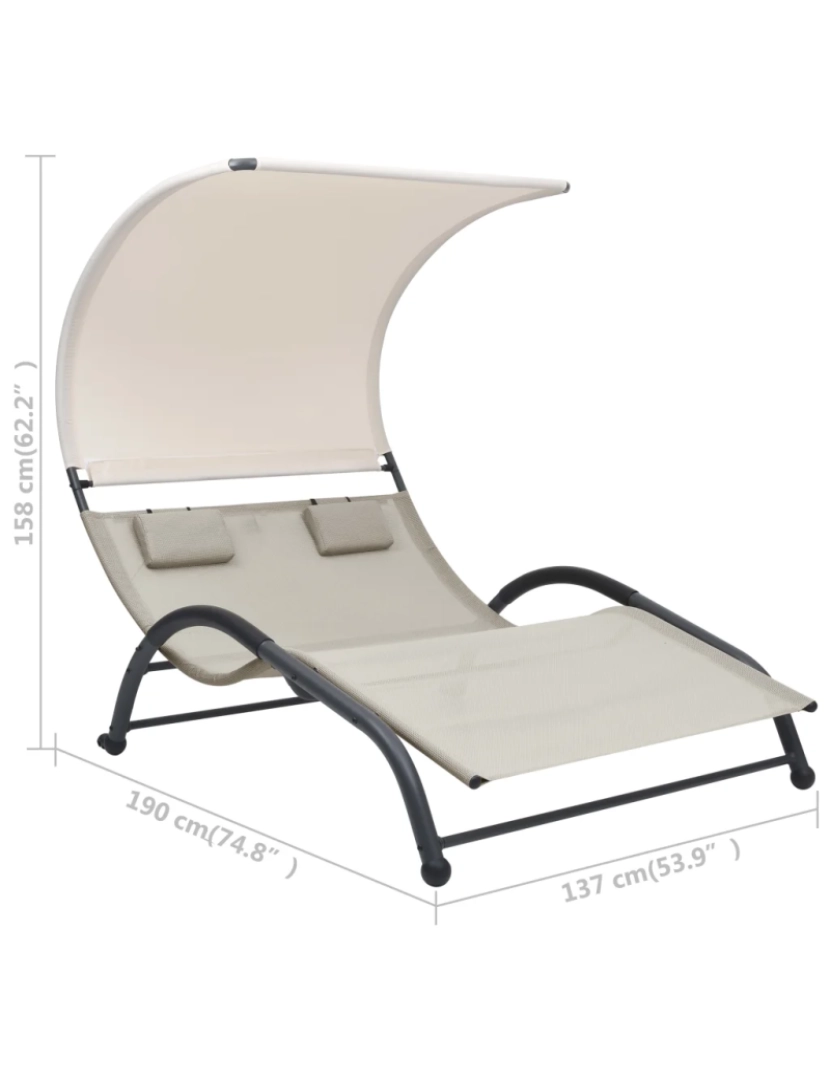 imagem de espreguiçadeira，Cadeira de repouso，Cadeira de descanso dupla com toldo textilene cor creme CFW4624587