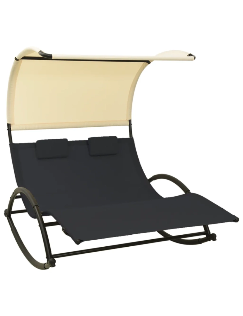 Vidaxl - espreguiçadeira，Cadeira de repouso，Cadeira de descanso dupla com toldo textilene preto e creme CFW714996
