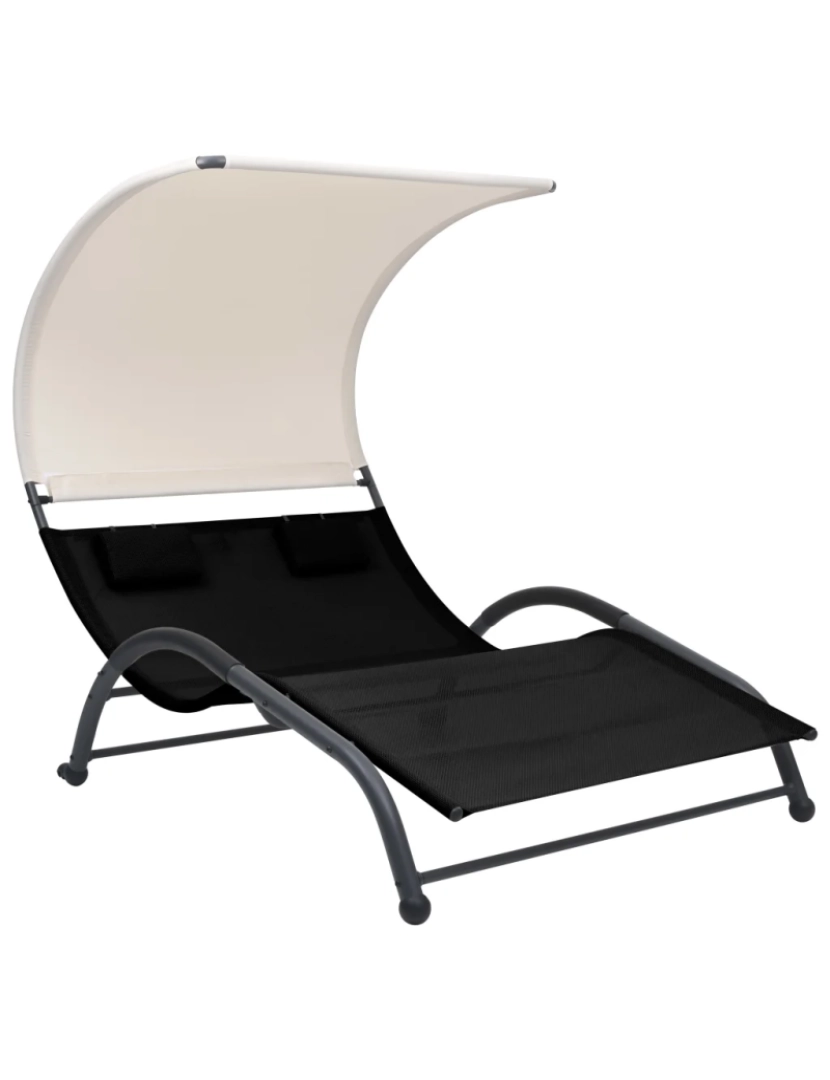 imagem de espreguiçadeira，Cadeira de repouso，Cadeira de descanso dupla com toldo textilene preto CFW4560371