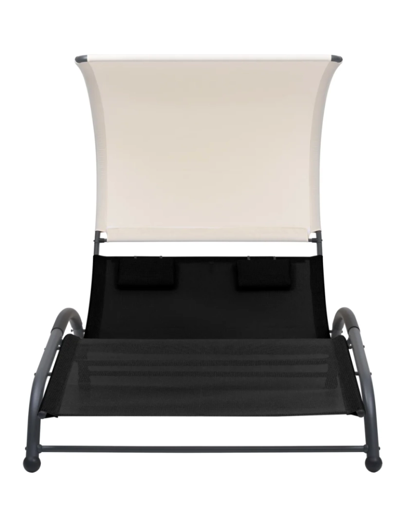 imagem de espreguiçadeira，Cadeira de repouso，Cadeira de descanso dupla com toldo textilene preto CFW4560372
