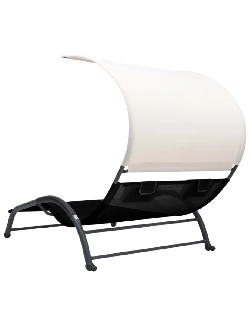 imagem de espreguiçadeira，Cadeira de repouso，Cadeira de descanso dupla com toldo textilene preto CFW4560374
