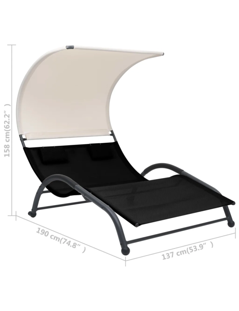 imagem de espreguiçadeira，Cadeira de repouso，Cadeira de descanso dupla com toldo textilene preto CFW4560377