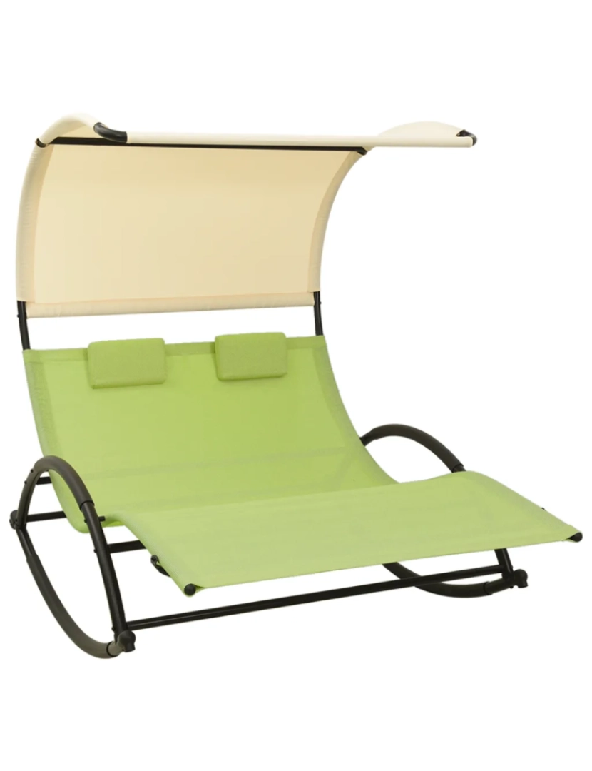 Vidaxl - espreguiçadeira，Cadeira de repouso，Cadeira de descanso dupla com toldo textilene verde e cor creme CFW340397