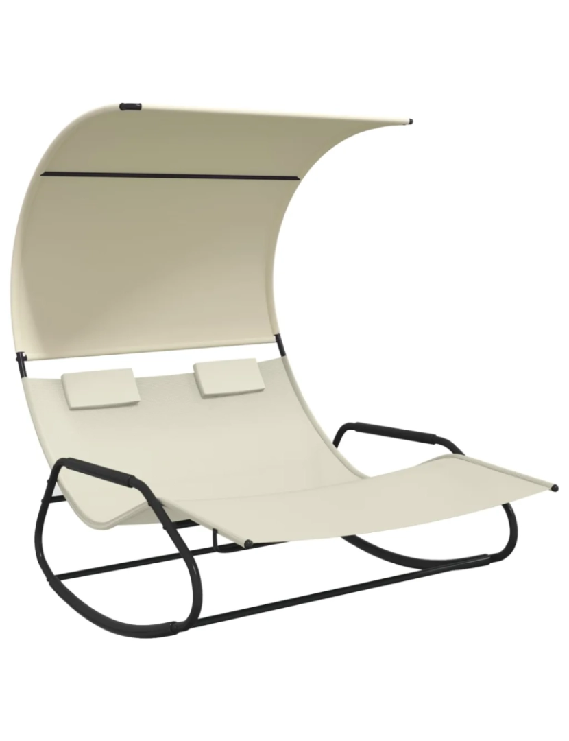 imagem de espreguiçadeira，Cadeira de repouso，Cadeira de descanso dupla de balanço com toldo cor creme CFW3460752