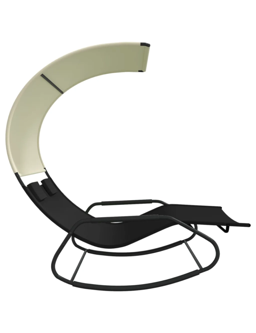 imagem de espreguiçadeira，Cadeira de repouso，Cadeira de descanso dupla de balanço com toldo preto e cor creme CFW6884734