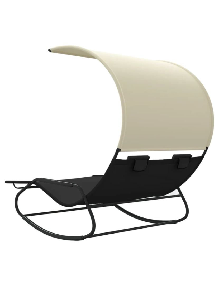 imagem de espreguiçadeira，Cadeira de repouso，Cadeira de descanso dupla de balanço com toldo preto e cor creme CFW6884735