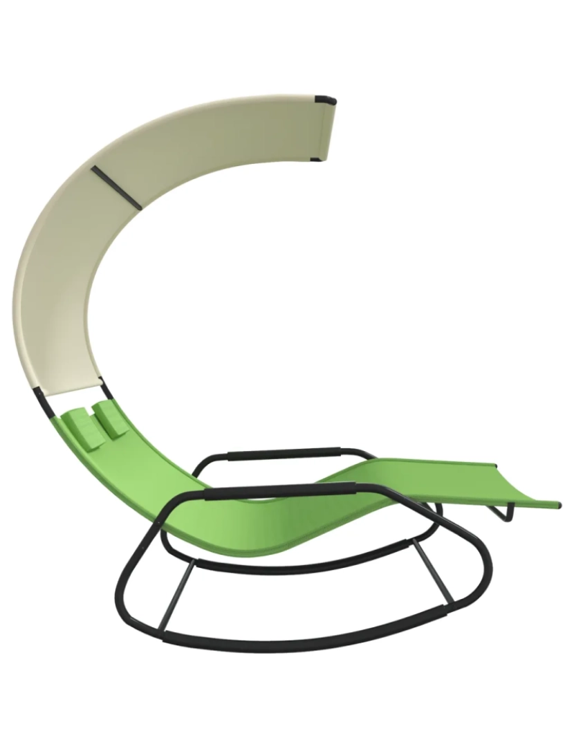 imagem de espreguiçadeira，Cadeira de repouso，Cadeira de descanso dupla de balanço com toldo verde e creme CFW3837584