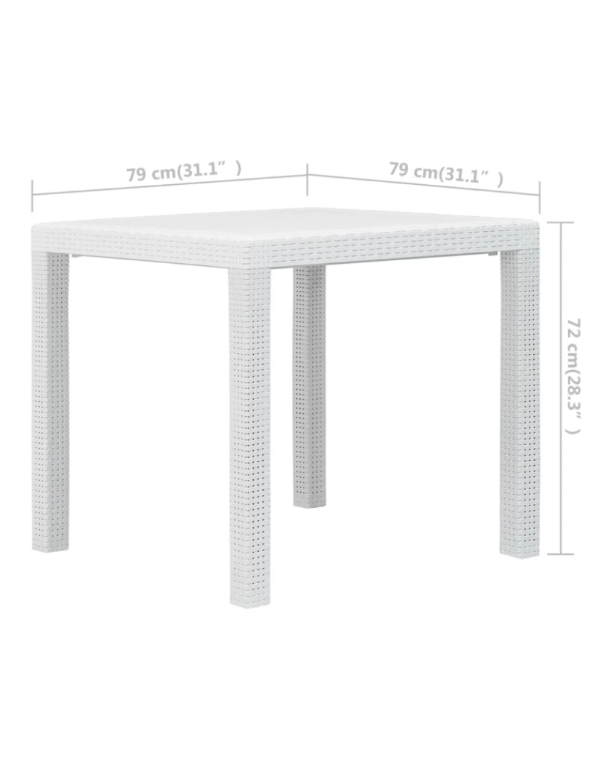 imagem de Mesa de jardim，Mesa exterior，Mesa de jantar 79x79x72 cm plástico branco com aspeto de vime CFW1660545