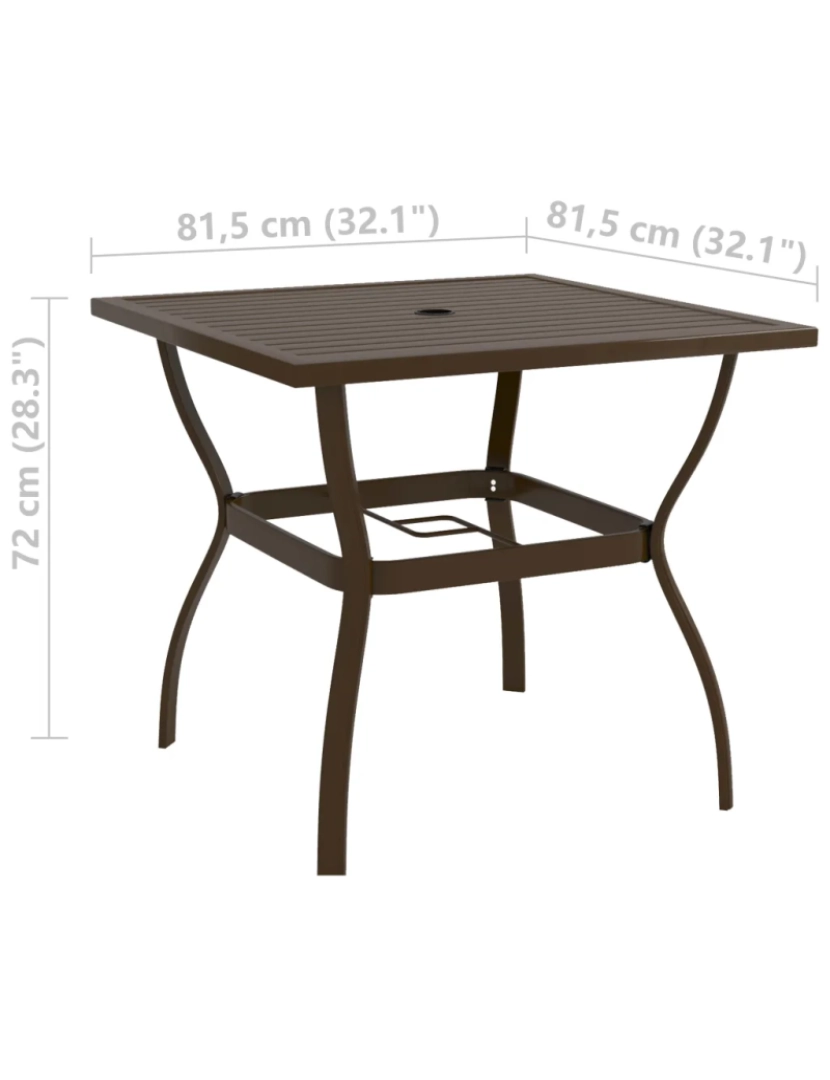 imagem de Mesa de jardim，Mesa exterior，Mesa de jantar 81,5x81,5x72 cm aço castanho CFW2539085