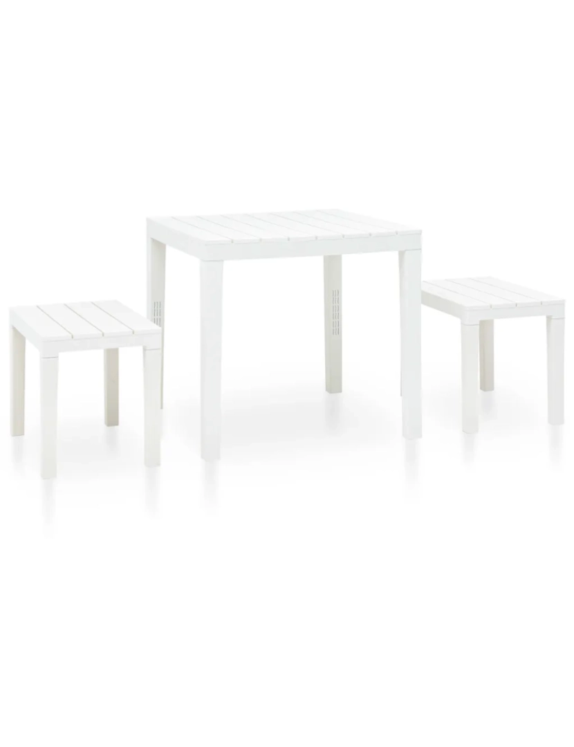 imagem de Mesa de jardim，Mesa exterior，Mesa de jantar com 2 bancos plástico branco CFW7663451