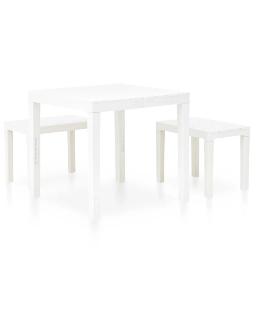 imagem de Mesa de jardim，Mesa exterior，Mesa de jantar com 2 bancos plástico branco CFW7663452