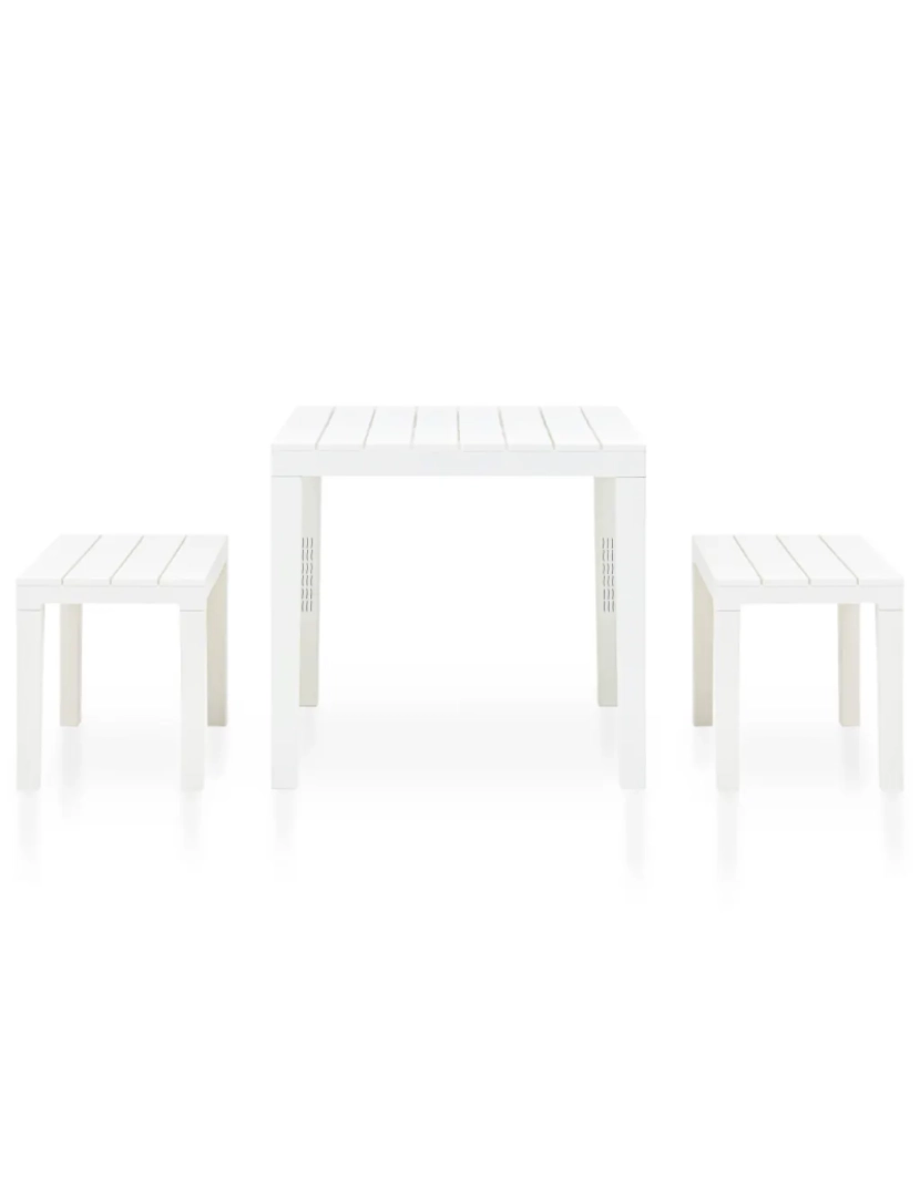 imagem de Mesa de jardim，Mesa exterior，Mesa de jantar com 2 bancos plástico branco CFW7663453