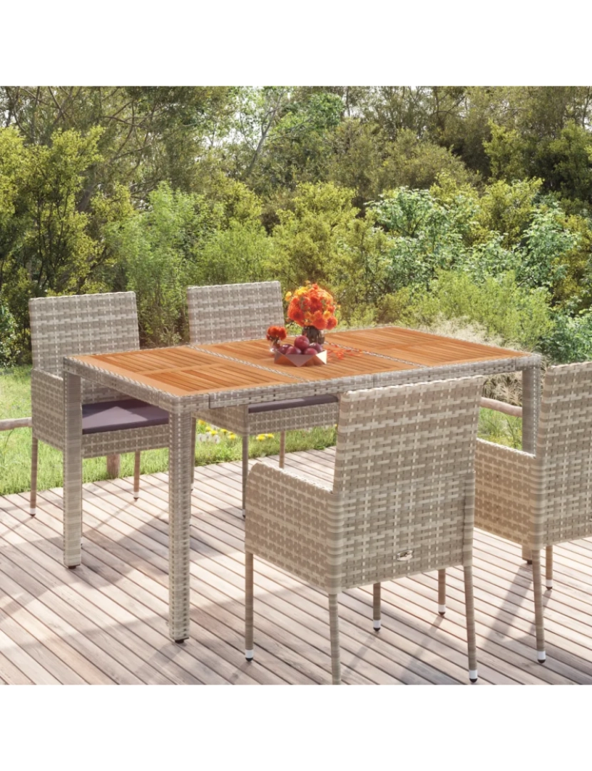 imagem de Mesa de jardim，Mesa exterior，Mesa de jantar com tampo de madeira 150x90x75 cm vime PE cinza CFW2922451