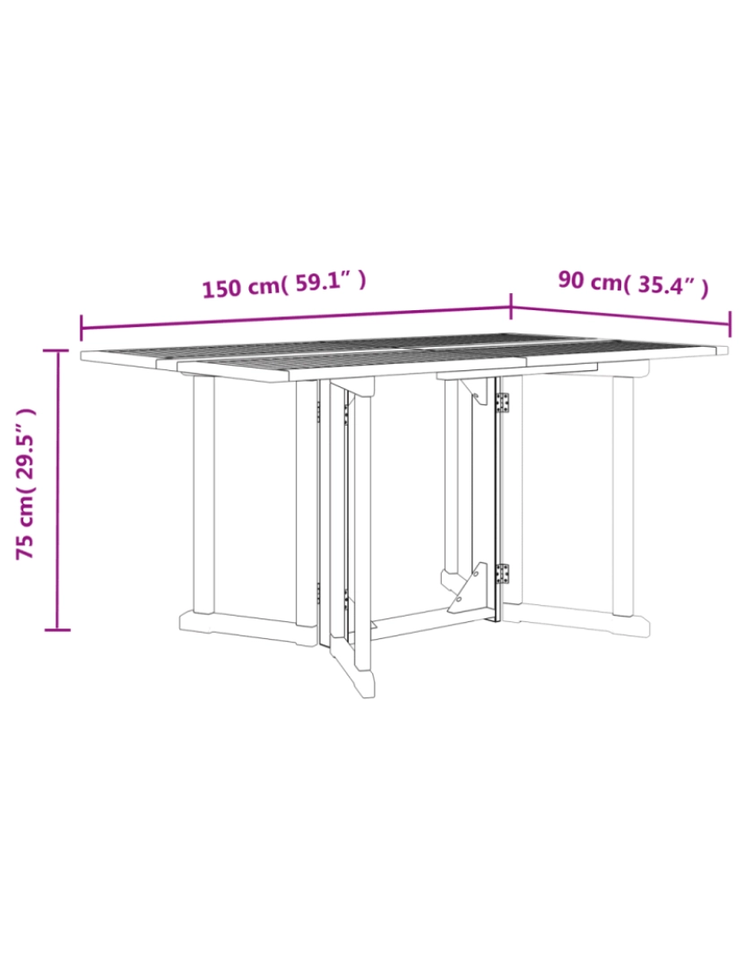 imagem de Mesa de jardim，Mesa exterior，Mesa de jantar com tampo rebatível 150x90x75cm teca maciça CFW2976667