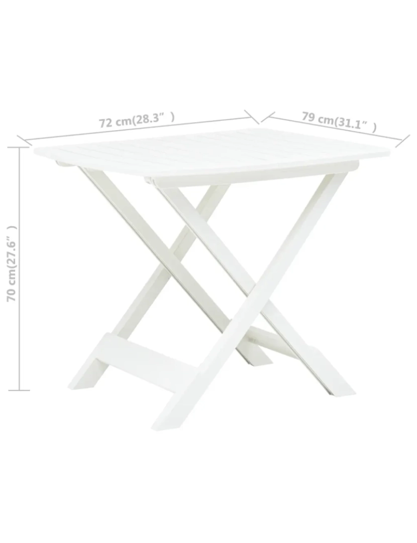 imagem de Mesa de jardim，Mesa exterior，Mesa de jantar dobrável 79x72x70 cm plástico branco CFW9928076