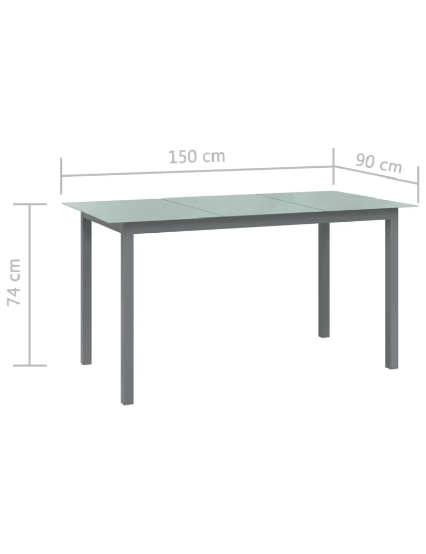imagem de Mesa de jardim，Mesa exterior，Mesa de jantar em alumínio e vidro 150x90x74 cm cinzento-claro CFW8327135