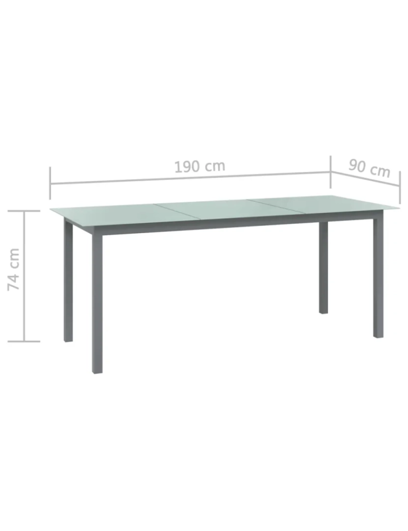imagem de Mesa de jardim，Mesa exterior，Mesa de jantar em alumínio e vidro 190x90x74 cm cinzento-claro CFW1315235