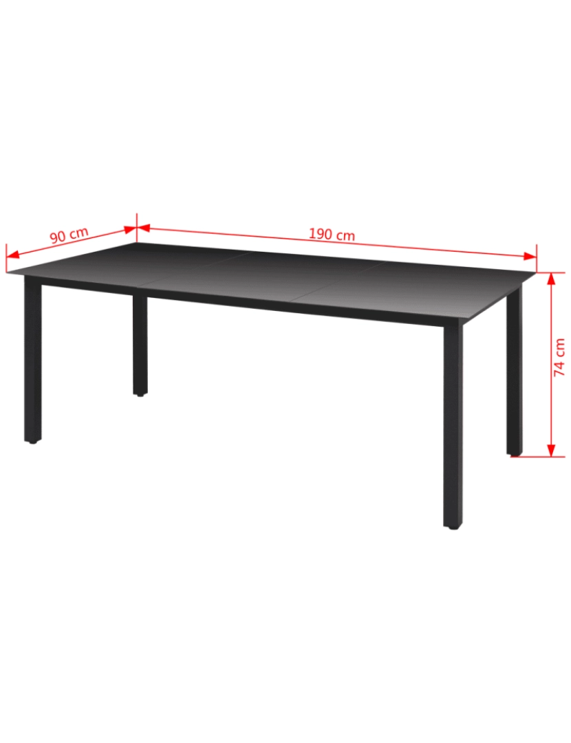 imagem de Mesa de jardim，Mesa exterior，Mesa de jantar em alumínio e vidro 190x90x74 cm preto CFW9524123