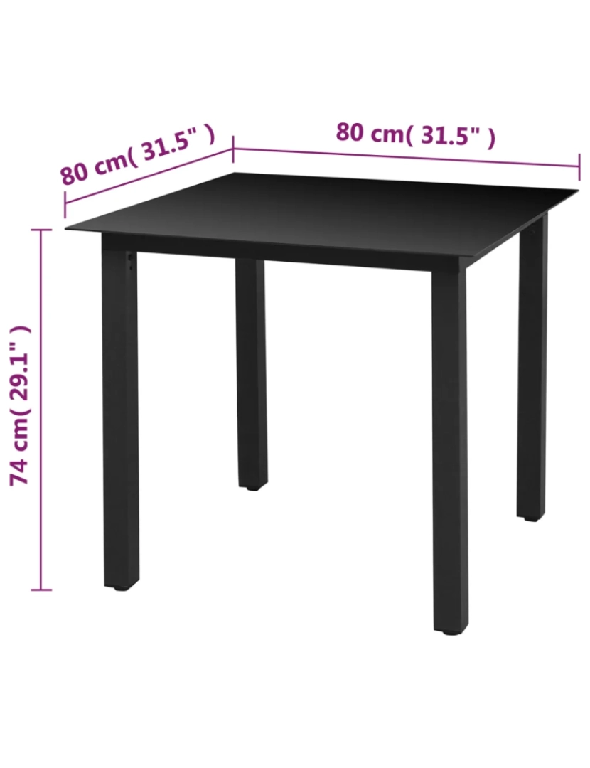 imagem de Mesa de jardim，Mesa exterior，Mesa de jantar em alumínio e vidro 80x80x74 cm preto CFW5804723