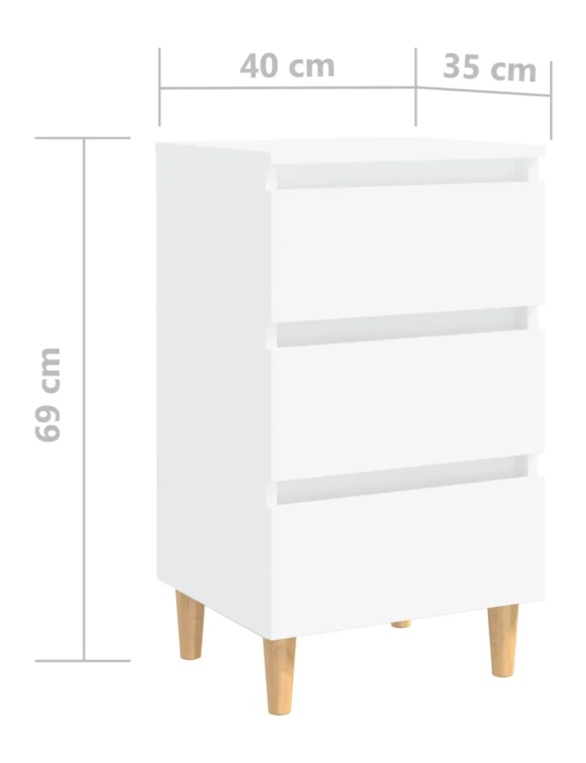 imagem de Mesa de cabeceira Mesa Auxiliar Moderna  c/ pernas em madeira maciça 40x35x69cm branco CFW7564317