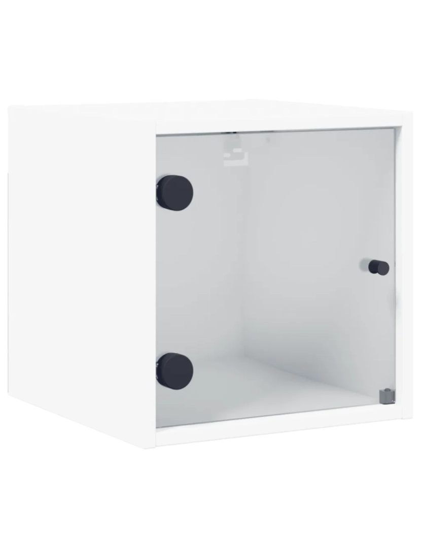 imagem de Mesa de cabeceira Mesa Auxiliar Moderna  c/ porta de vidro 35x37x35 cm branco CFW5023122