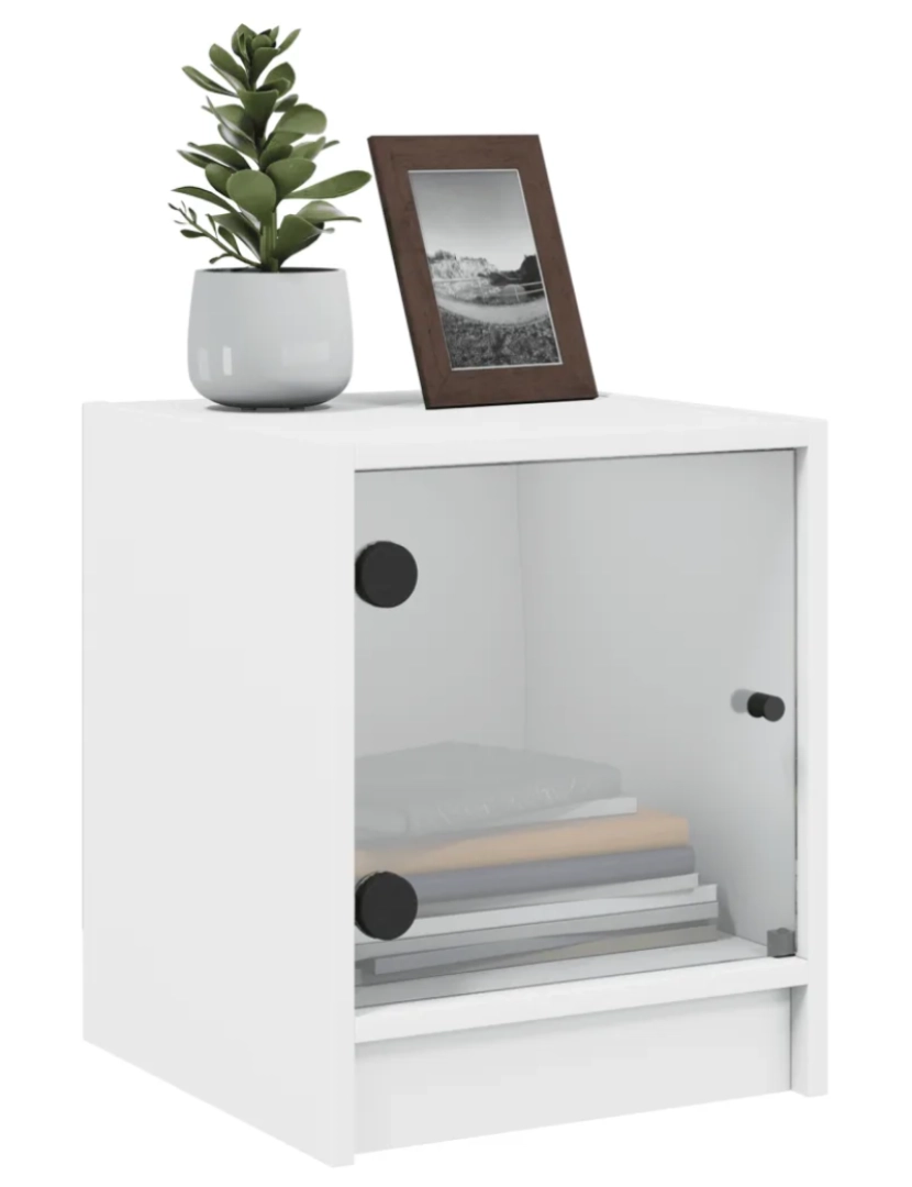 imagem de Mesa de cabeceira Mesa Auxiliar Moderna  c/ porta de vidro 35x37x42 cm branco CFW9776584