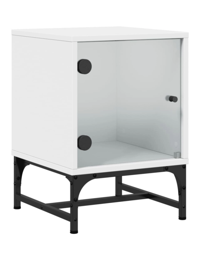 imagem de Mesa de cabeceira Mesa Auxiliar Moderna  c/ porta de vidro 35x37x50 cm branco CFW4015122