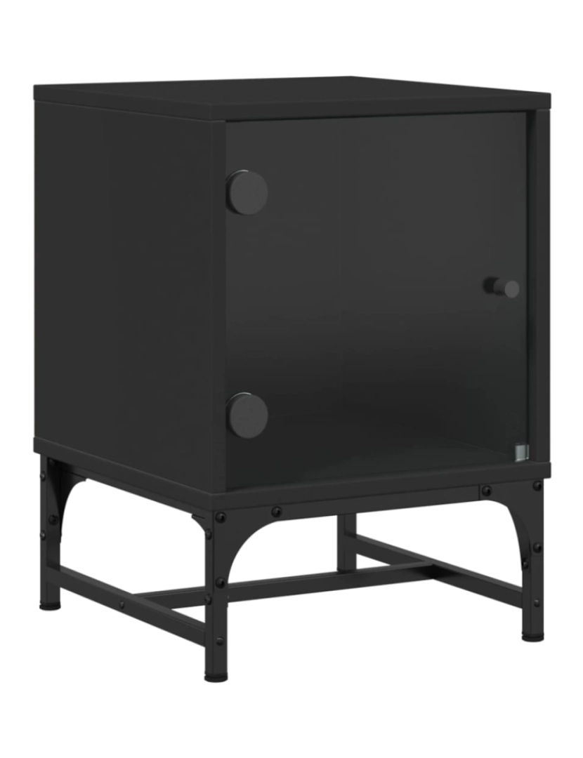 imagem de Mesa de cabeceira Mesa Auxiliar Moderna  c/ porta de vidro 35x37x50 cm preto CFW7585992