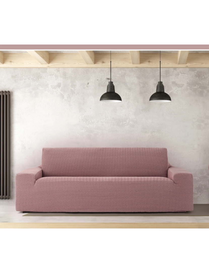 imagem de Capa de sofá de 2 lugares Jaz Premium. Tecido multielástico, capa adaptável a todos os tipos de sofás. Cor rosa.3