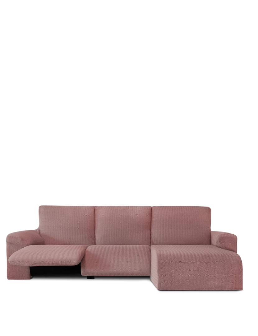 Milica - Capa de sofá chaise longue relax direita Premium Jaz. Tecido multielástico, capa adaptável a todos os tipos de sofás. Cor rosa.