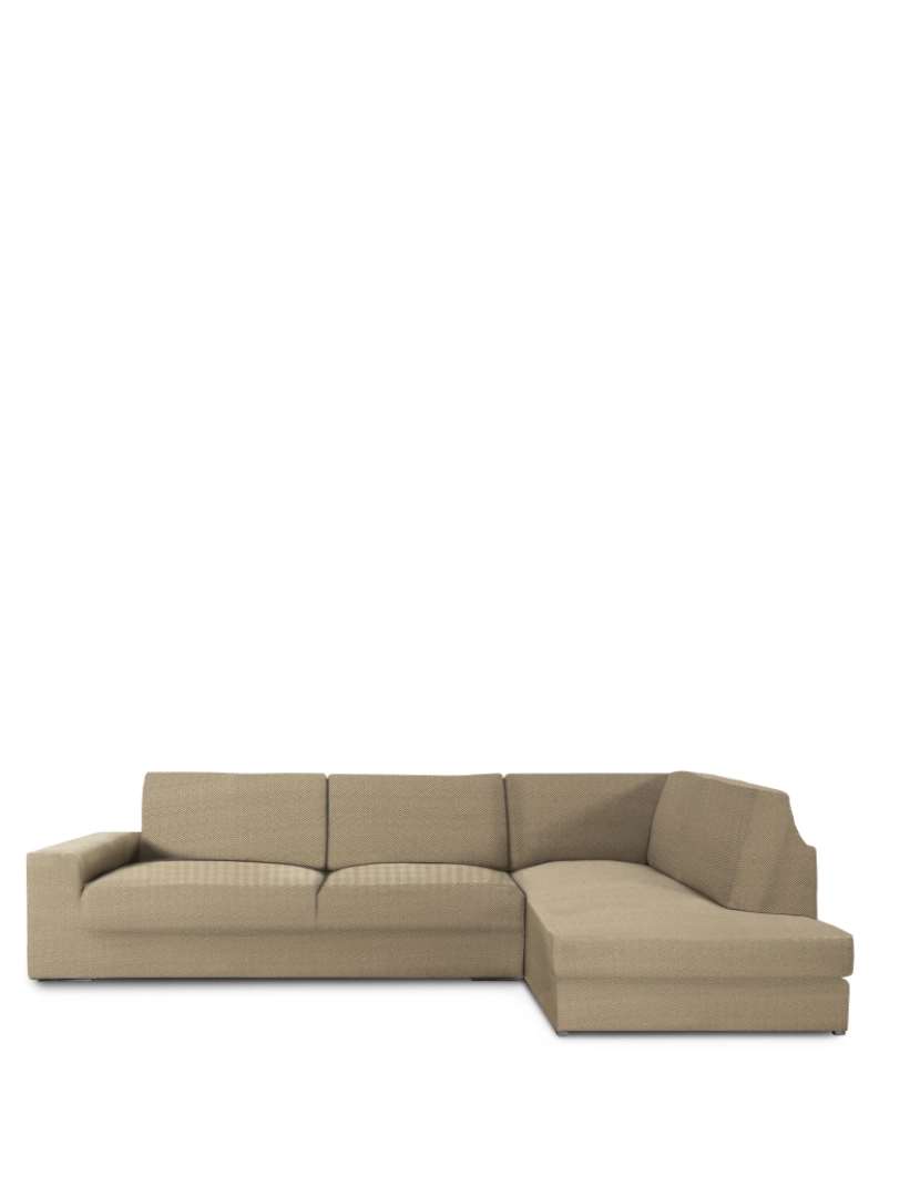 Milica - Capa de sofá chaise longue canto direita Premium Jaz. Tecido multielástico, capa adaptável a todos os tipos de sofás. Cor bege.