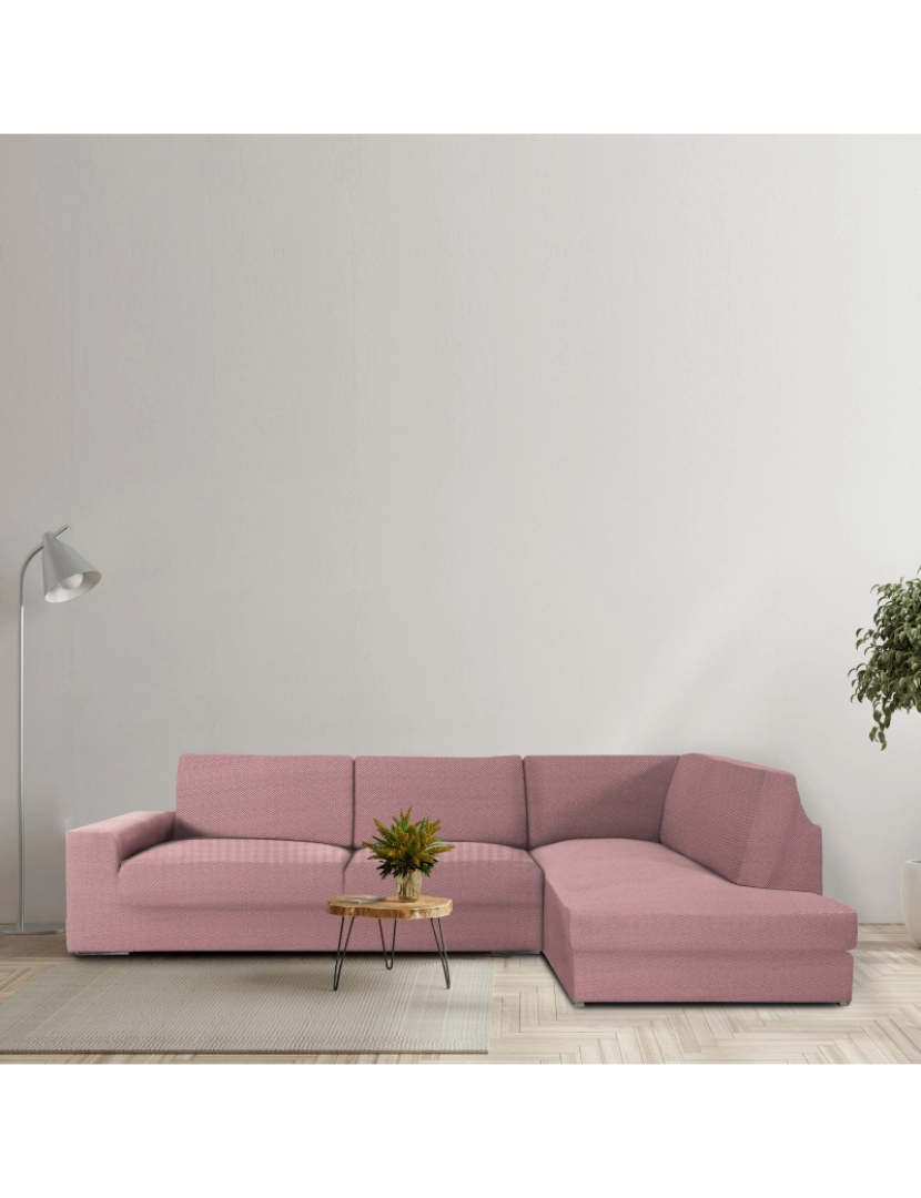 imagem de Capa de sofá chaise longue canto direita Premium Jaz. Tecido multielástico, capa adaptável a todos os tipos de sofás. Cor rosa.3