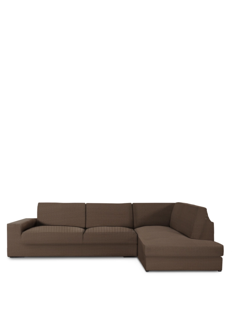 Milica - Capa de sofá chaise longue canto direita Premium Jaz. Tecido multielástico, capa adaptável a todos os tipos de sofás. Cor marron.