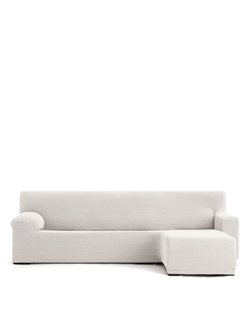 Milica - Capa de sofá chaise longue direita para braço curto Premium Jaz. Tecido multielástico, capa adaptável a todos os tipos de sofás chaise longue. Cor crua.