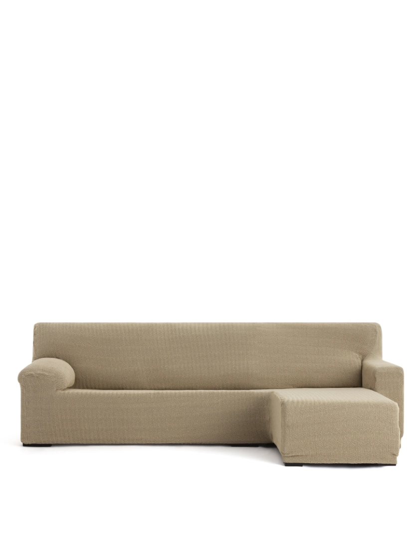 Milica - Capa de sofá chaise longue direita para braço curto Premium Jaz. Tecido multielástico, capa adaptável a todos os tipos de sofás chaise longue. Cor bege.