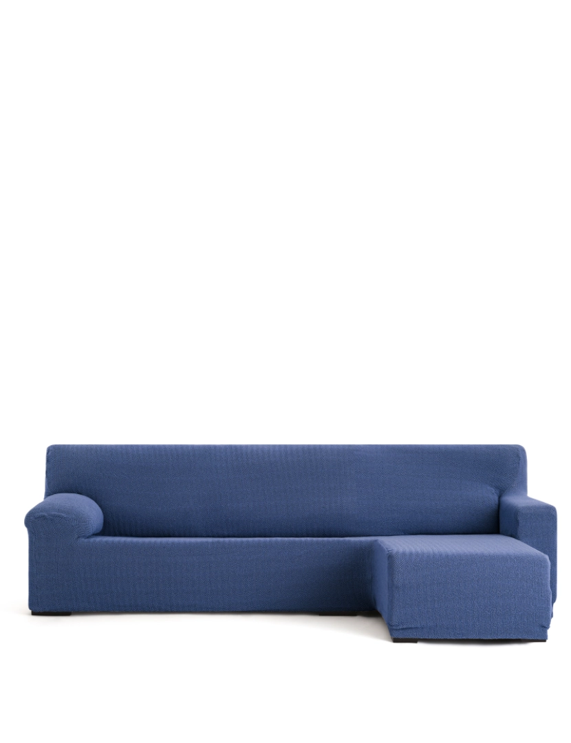 Milica - Capa de sofá chaise longue direita para braço curto Premium Jaz. Tecido multielástico, capa adaptável a todos os tipos de sofás chaise longue. Cor azul.