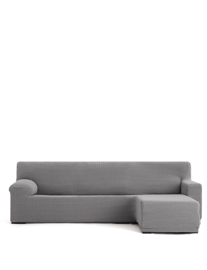 Milica - Capa de sofá chaise longue direita para braço curto Premium Jaz. Tecido multielástico, capa adaptável a todos os tipos de sofás chaise longue. Cor cinza.