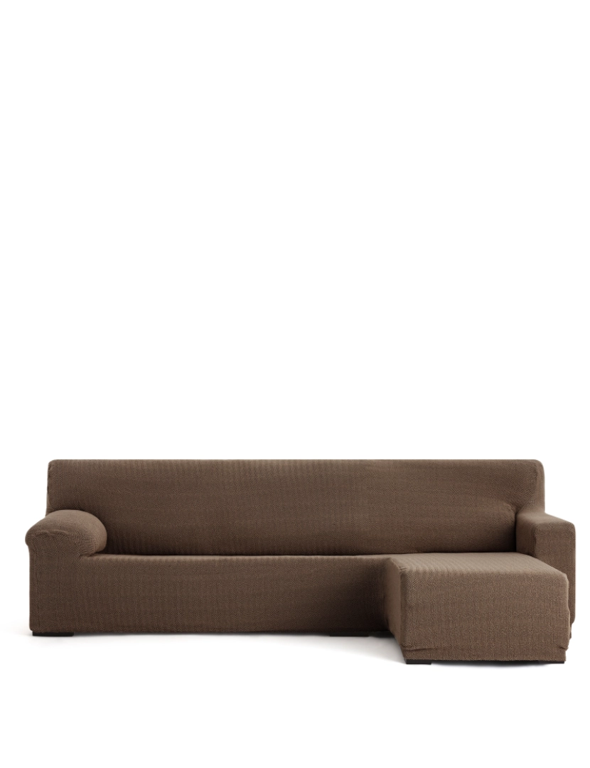 Milica - Capa de sofá chaise longue direita para braço curto Premium Jaz. Tecido multielástico, capa adaptável a todos os tipos de sofás chaise longue. Cor marron.