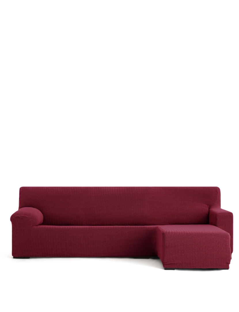 Milica - Capa de sofá chaise longue direita para braço curto Premium Jaz. Tecido multielástico, capa adaptável a todos os tipos de sofás chaise longue. Cor borgonha.